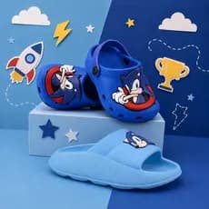 Kit Menino Babuche Infantil + Slide Leve Nuvem Super Confortável Herói Infantil Sonic Marca Nexa