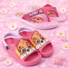 Kit 2 Em 1 Sandália Papete + Chinelo Infantil Menina Kids Patrulha Rosa Marca Nexa