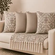Kit Manta Decorativa 1,80x1,40 + 4 Capas de Almofada Jacquard Sofá Sala Luxo