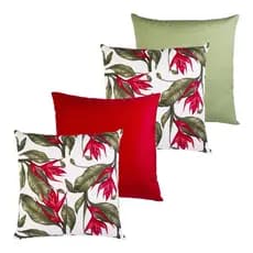 Kit com 4 capas de almofada 45x45 flor vermelha