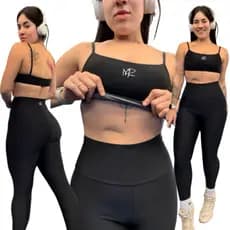 Conjunto Academia Top + Legging Canelado Poliamida Premium Roupa Fitness Brilho 3D Feminino Calça