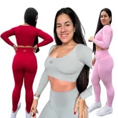 Conjunto Leide Cropped Frio + Legging Fitness Poliamida Suplex Academia