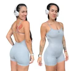 MPaiva Macaquinho Fitness Feminino Com Forro Poliamida Alta Compressão Costas Nua