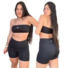Roupa Academia Juliet Top Faixa + Short Corset Blackout Poliamida MPaiva Poliamida