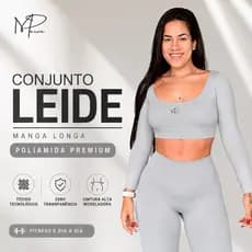 Conjunto Leide Cropped Frio + Legging Fitness Poliamida Suplex Academia Manga