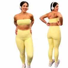 MPaiva Conjunto Juliana Top Faixa + Leg Blackout Fitness Academia Corset Poliamida
