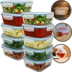 Kit 10 ou 5 Potes de Vidro 520ml Hermético 4 Travas Quadrado Marmita Mantimentos