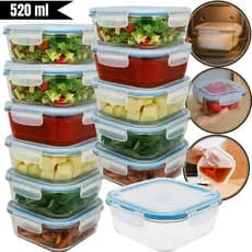 Conjunto 12 Potes Vidro Herméticos Marmita Forno Microondas 520ml