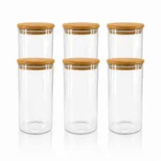 Kit Potes De Vidro Hermético 950ml Porta Condimentos Bambu Alimentos Açucar