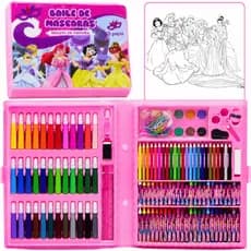 Kit Maleta Escolar 150 Peças Pintura Menina Baile Das Princesa Colorir Canetinhas Hidrográficas Lápis De Cor Giz De Cera