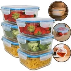 Kit 6 ou 3 Potes de Vidro 520ml Hermético 4 Travas Quadrado Marmita Alimentos