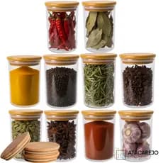 Kit 5 10 Potes Hermético Vidro Redondo Tampa De Bambu 300ml 500ml