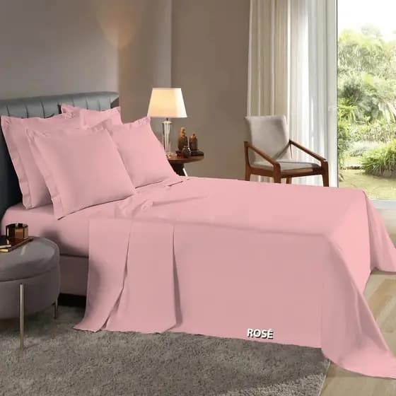 Jogo De Lençol  Casal Cama Box Queen  3 Peças Tecido Percal flex 400 fios na cor Rosé com Elástico