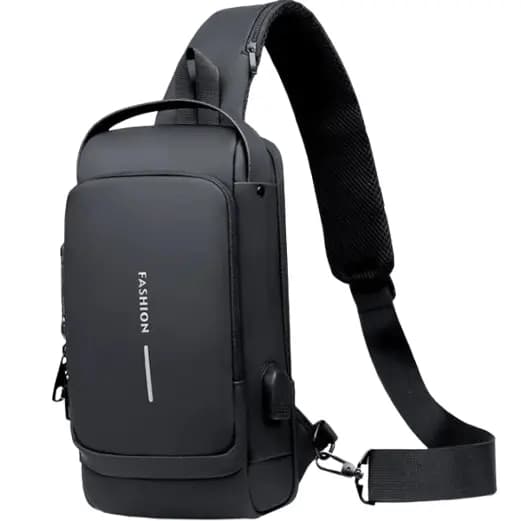 Bolsa Masculina Pochete Transversal Cadeado Ombro Impermeável Tecido Liso Antifurto Bolsa de Peito