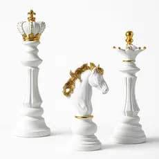 Kit Com 3 Peças De Xadrez Enfeite 17cm Luxo Decorativo Porcelana