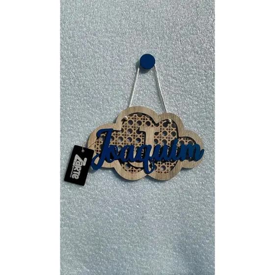 Enfeite Maternidade de MDF Nuvem Plaquinha Porta Nome 30cm