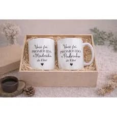Kit Padrinhos Madrinhas Caneca de Porcelana 325ml Personalizada com Caixa MDF Presente