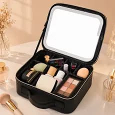 Maleta De Maquiagem Necessaire De Couro Com Espelho Led