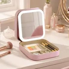 Caixa Estojo Cosmético De Viagem Com Luzes De LED Espelho De Armazenamento Moda