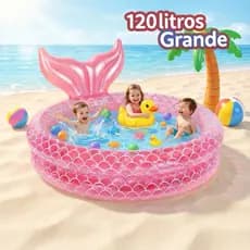 Piscina Inflável Infantil Sereia Rosa 85L 120L PVC Premium Praia Verão Criança