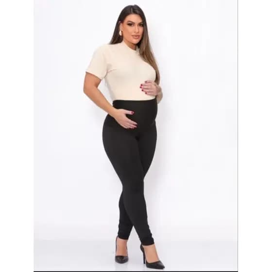 Calça Legging Gestante Fitness Gravida Maternidade Conforto Preta