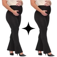 KIT 2 Calças Flare Gestante Boca de Sino Legging Maternidade Pretas Super Zero Transparencia