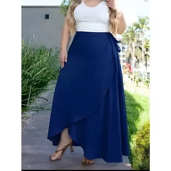 Saia Envelope Transpassada Viscolinho Plus Size Diversas Cores