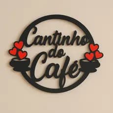 Placa Cantinho do Café MDF Preto Decorativa com Corações – Parede Cozinha Sala
