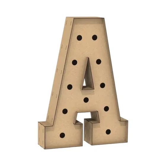 Letra Caixa Grande A em MDF 90cm Altura Lâmpadas Iluminação Decorativa para Festa, Aniversário, Casamento e Decoração