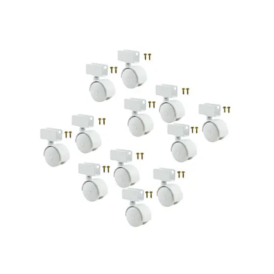 Kit 8 Rodízios Chapa Em U 25mm Pvc 60kg Giratório Roda Pvc