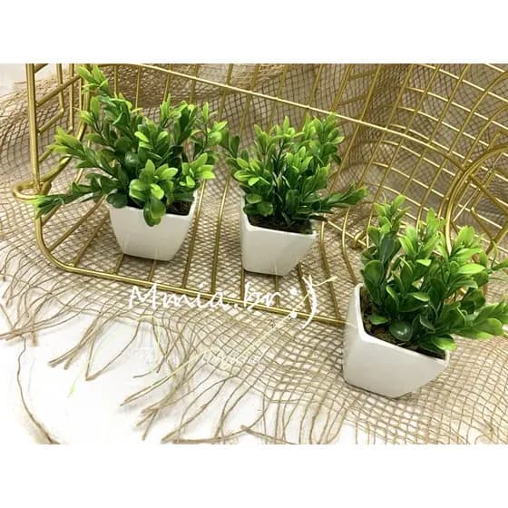 Kit 3 Vaso Mini Planta Artificial Vasinho Branco Arranjo Plantinha Planta Decorativo