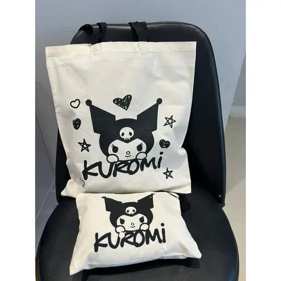 kit ecobag e necessaire Kuromi turma da hello kitty,bolsa,sacola ecológica,escola,faculdade, curso,brinde,Personalizado