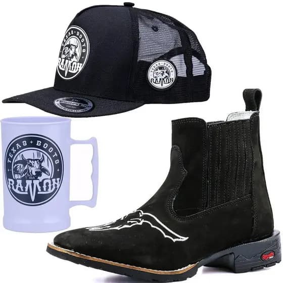 Botina Bota Butina Texana Country Bico Quadrado Masculina Kit