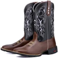 Bota Texana Botina Country Cano Alto Bordado Couro Bico Quadrado Cavalgada Ramon Botas