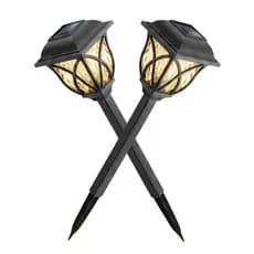 2 Luminárias Solares Para Jardim Espeto LED Amarelo Energia Sustentável à Prova D’Água
