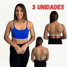 Kit 3 Top Academia Costas Nua Com Elástico Na Barra Fitness Com Forro Em Poliamida