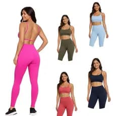 Conjunto de academia feminino Calça Legging Cintura Alta e Top Costa Nua Duplo Com Elástico Na Barra