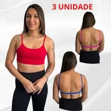 Kit 3 Top Academia Fitness Costas Nua Com Forro Em Poliamida Alça Fina Com Elástico Na Barra