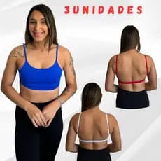 Kit 3 Top Fitness Esportivo Com Forro Em Poliamida Costas Nua Alça Fina Com Elástico Na Barra