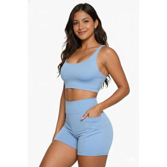 Conjunto Fitness Compressão Shorts com bolso e Top de alça Em Poliamida