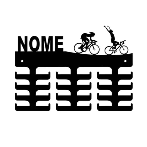 Suporte porta medalhas MDF ciclismo bike MTB nome decorativo