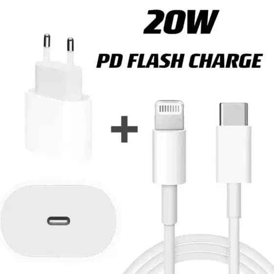 Kit Carregador Para iP Fonte + Cabo 20w PD Turbo Rapido Tipo C Lightning, Kit Carregador iPhone Fonte Turbo USB-c 20w + Cabo Lightning USB-C - Lacrado - Para IP - Tomada / Caixinha + Cabo