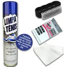 1 Limpa Tênis 1 Esponja Magica 1 Flanela 1 Escova Limpeza Branco Colorido Espuma Spray Limpador a Se