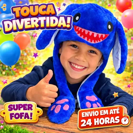 Touca divertida com orelhas que levantam ao apertar as patinhas – acessório engraçado e interativo para fotos, festas