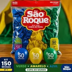 Kit 150 Bexigas São Roque Copa Do Mundo Verde Amarelo Azul Nº 7 Festa Futebol Brasil