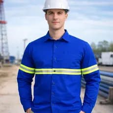 Camisa Brim Profissional Faixa Refletiva Manga Longa c/Botão Reforçada Soldador Mecânico Eletricista