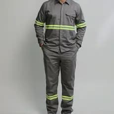 Conjunto Camisa Lapela Calça Brim Faixa Refletiva Resistente Técnico Indústria Eletricista Servente