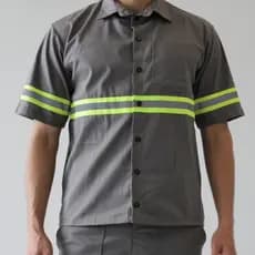 Camisa Brim Profissional Faixa Refletiva Manga Curta Botão
