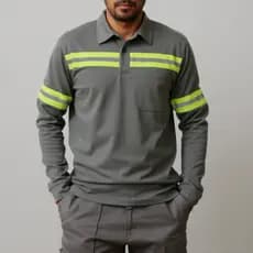 Camisa Uniforme Profissional Faixas Refletiva Gola Formal em Botão Trabalho Resistente Obra Servente