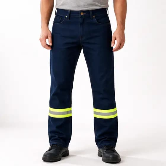 Calça Jeans Masculina Faixa Refletiva Uniforme Reforçado e Profissional Vigilante Operador Logístico